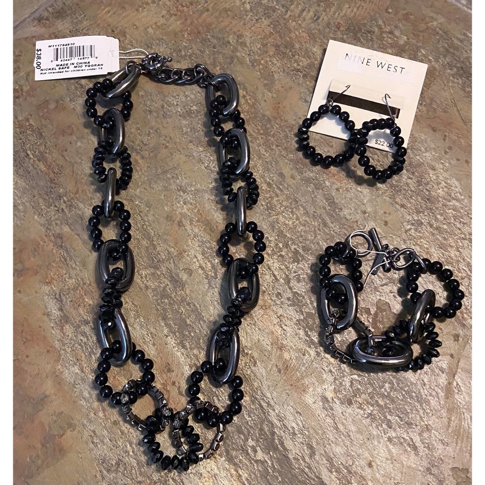 Nine West Jewelry Necklace Bracelet Earrings Black